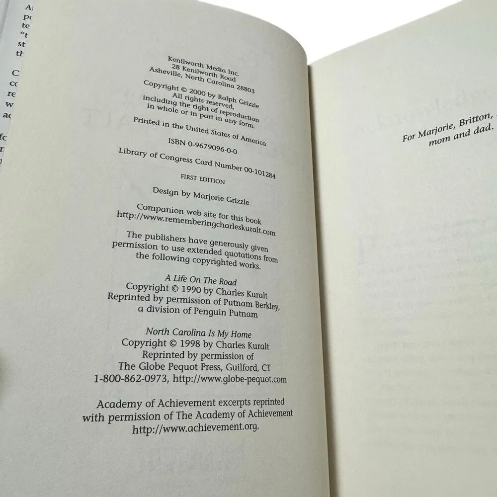 Remembering Charles Kuralt by Ralph Grizzle SIGNED 2000 First Edition  H/C  D/J